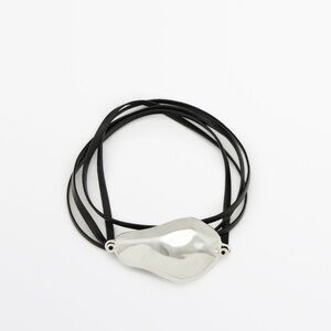 Massimo Dutti Leather Cord Bracelet with Silver Piece